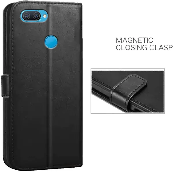Black_Artificial_Leather_Oppo_A12_Flip_Cover