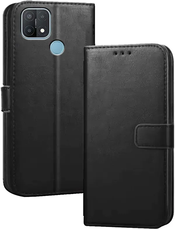 Black_Artificial_Leather_Oppo_A15_Flip_Cover