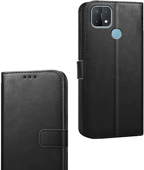 Black_Artificial_Leather_Oppo_A15_Flip_Cover