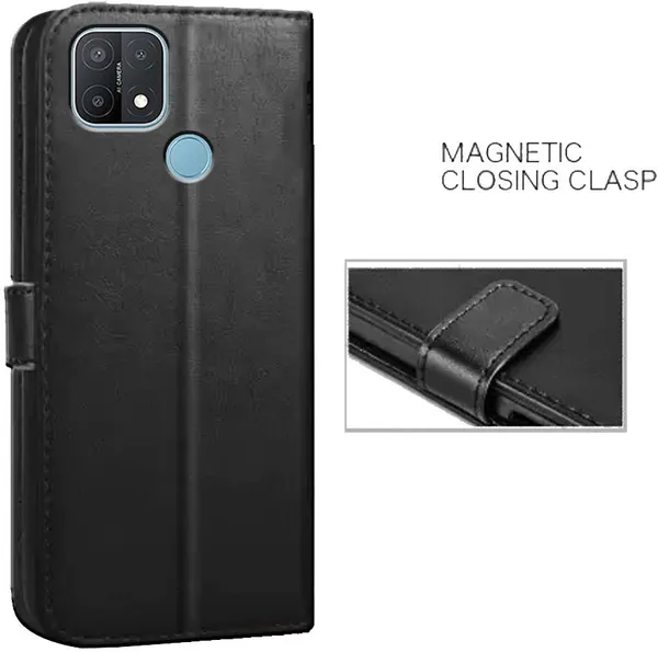 Black_Artificial_Leather_Oppo_A15_Flip_Cover
