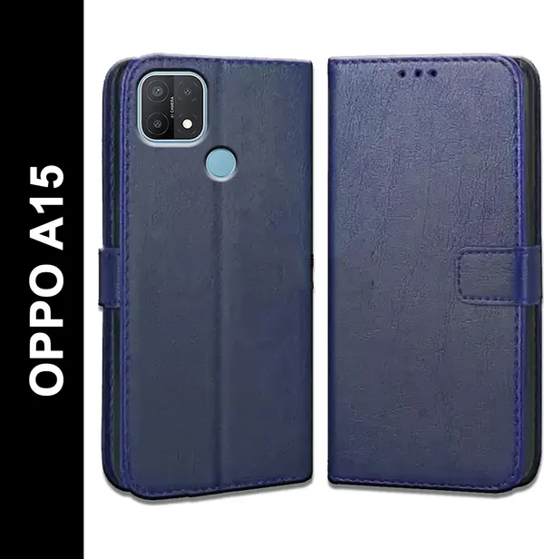 Blue_Leather_Oppo_A15_Flip_Cover