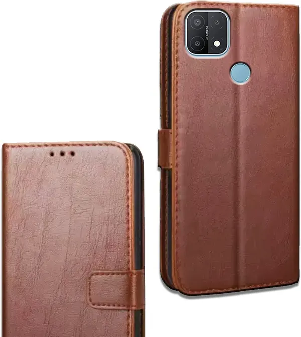 Brown_Leather_Oppo_A15_Flip_Cover