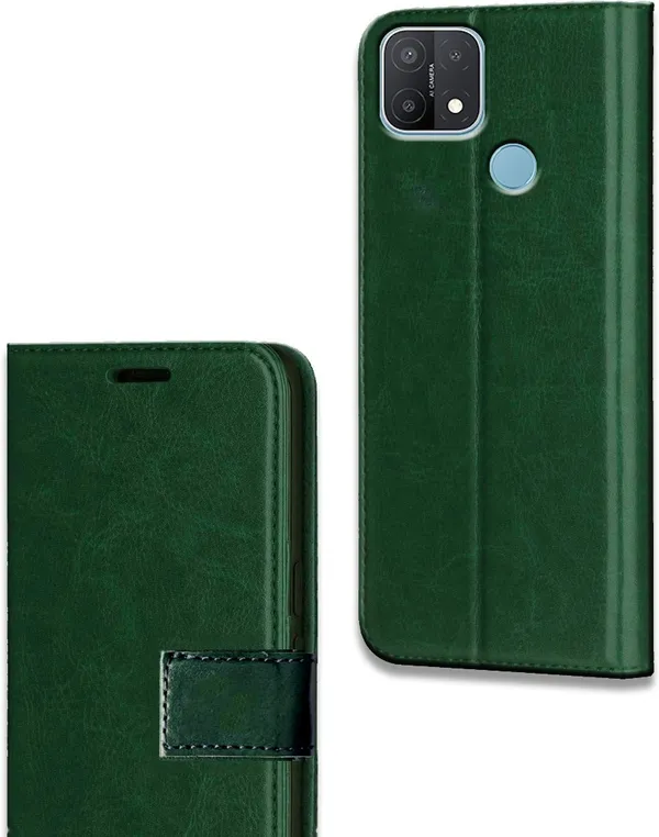 Green_Leather_Oppo_A15_Flip_Cover