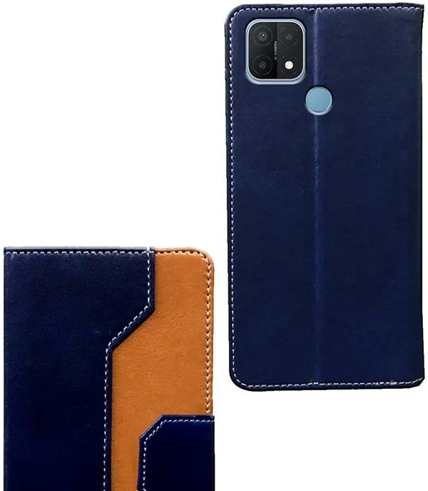 Blue::Brown_Artificial_Leather_Oppo_A15_Flip_Cover