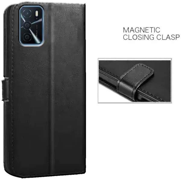 Black_Artificial_Leather_Oppo_A16_Back_Cover