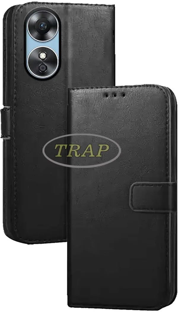 Black_Artificial_Leather_Oppo_A17_Back_Cover