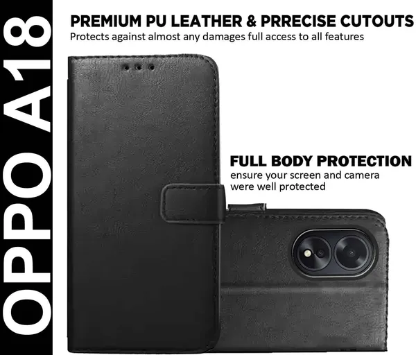 Black_Artificial_Leather_Oppo_A18_Back_Cover