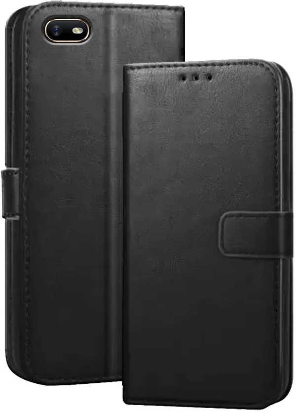 Black_Artificial_Leather_Oppo_A1K_Flip_Cover