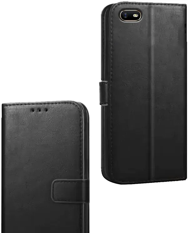 Black_Artificial_Leather_Oppo_A1K_Flip_Cover
