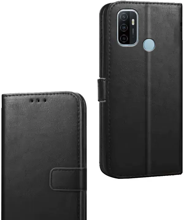 Black_Artificial_Leather_Oppo_A33_Flip_Cover
