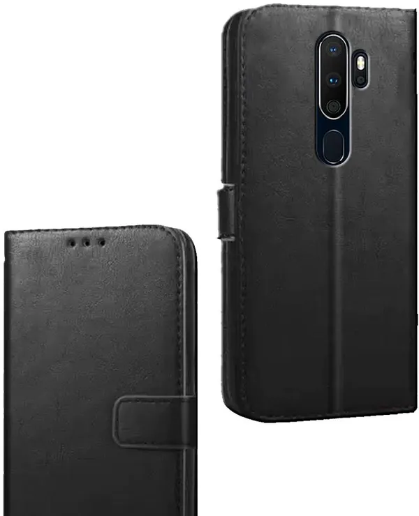 Black_Artificial_Leather_Oppo_A5_(2020)_Flip_Cover
