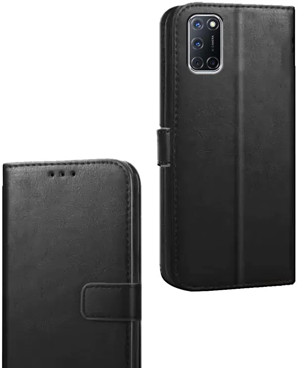 Black_Artificial_Leather_Oppo_A52_Flip_Cover