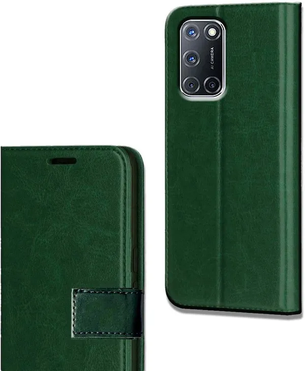 Green_Leather_Oppo_A52_Flip_Cover