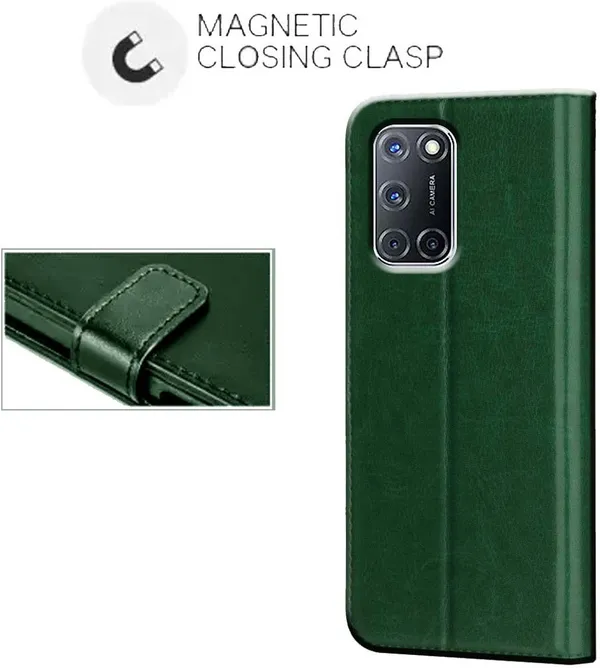 Green_Leather_Oppo_A52_Flip_Cover