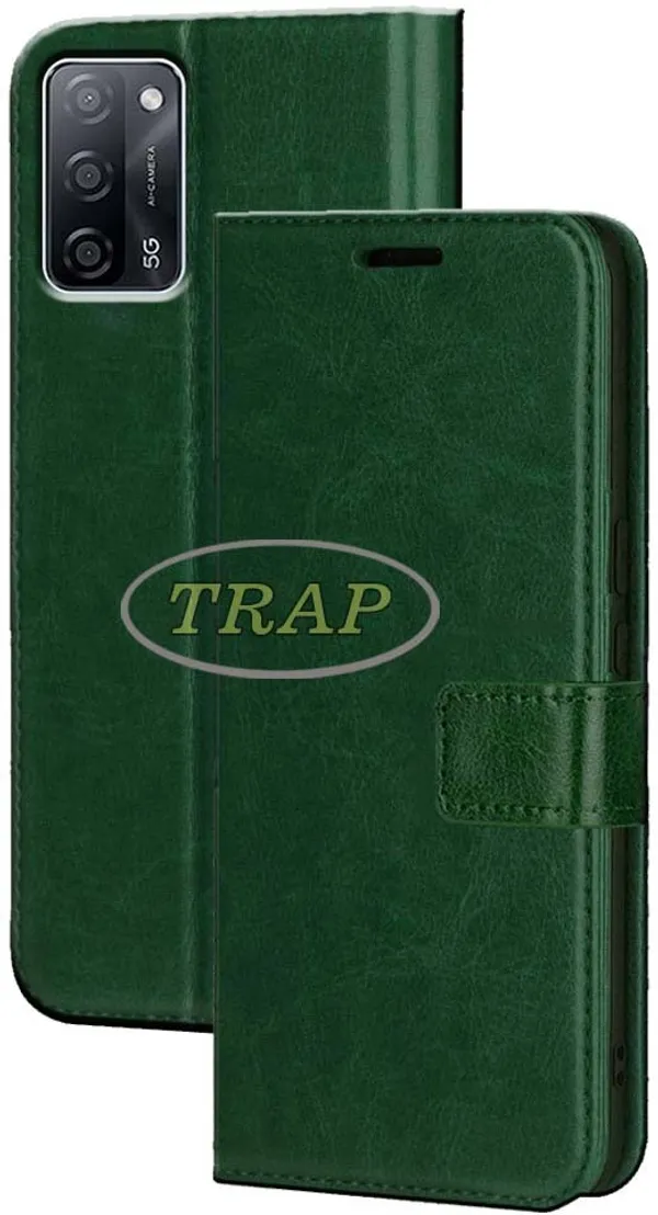 Green_Artificial_Leather_Oppo_A53s_5G_Flip_Cover