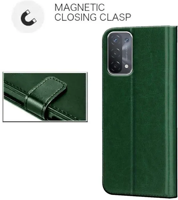 Green_Artificial_Leather_Oppo_A54_5G_Flip_Cover