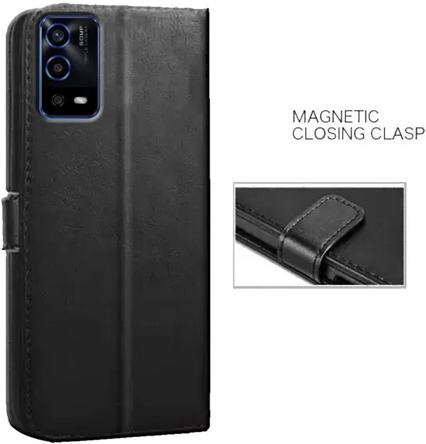 Black_Artificial_Leather_Oppo_A55_4G_Back_Cover