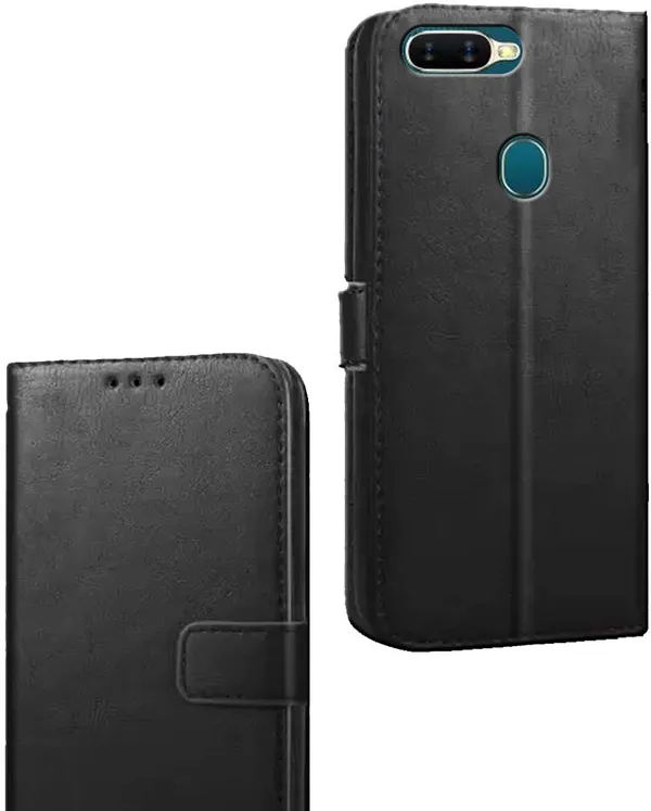 Black_Artificial_Leather_Oppo_A5S_Flip_Cover