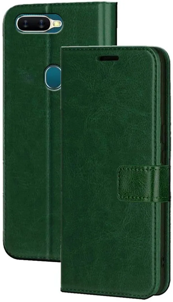Green_Artificial_Leather_Oppo_A7_Flip_Cover