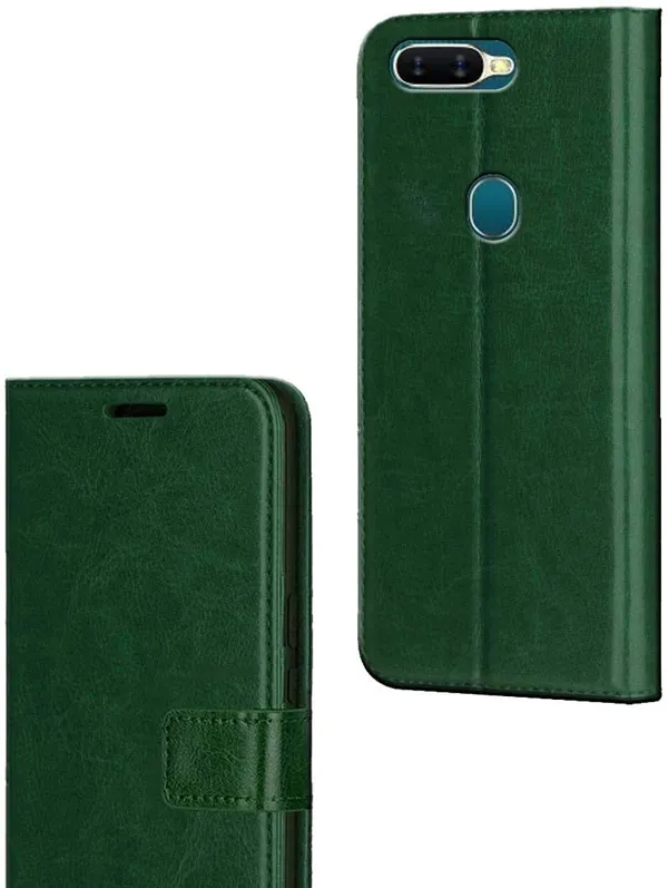 Green_Artificial_Leather_Oppo_A7_Flip_Cover