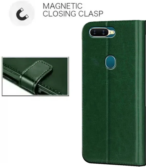 Green_Artificial_Leather_Oppo_A7_Flip_Cover