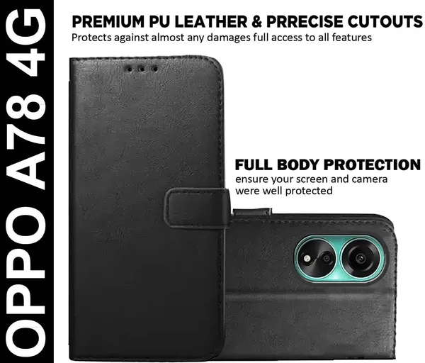 Black_Artificial_Leather_Oppo_A78_4G_Back_Cover