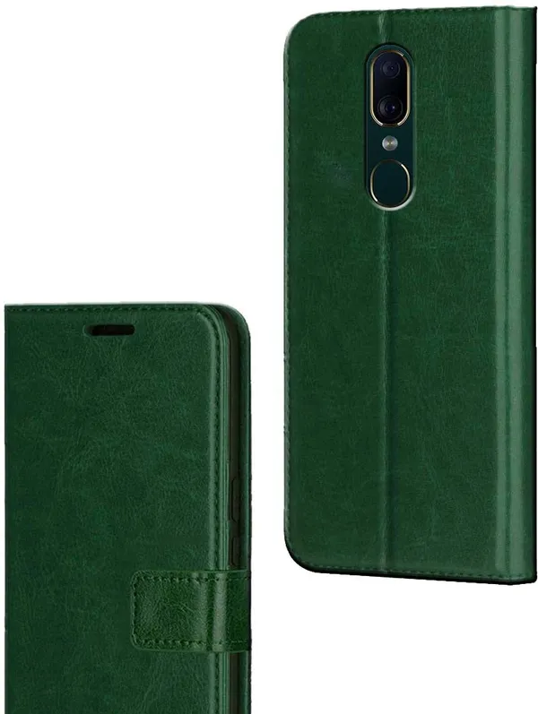 Green_Artificial_Leather_Oppo_F11_Flip_Cover