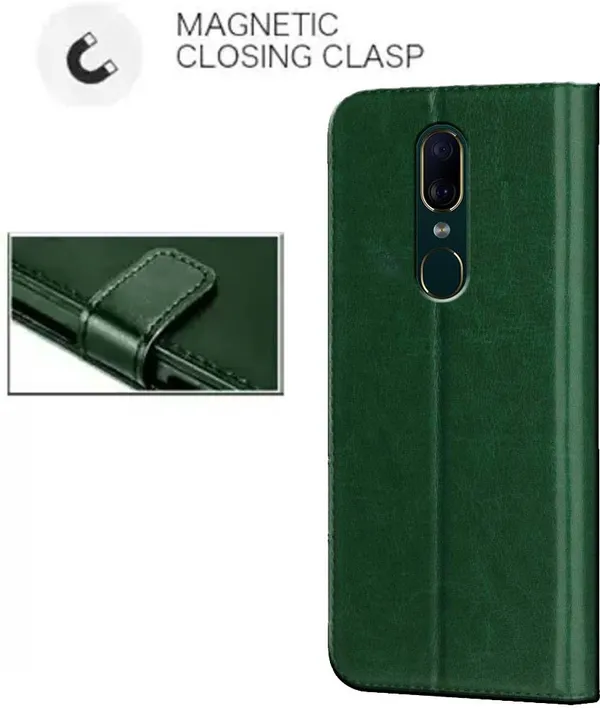 Green_Artificial_Leather_Oppo_F11_Flip_Cover