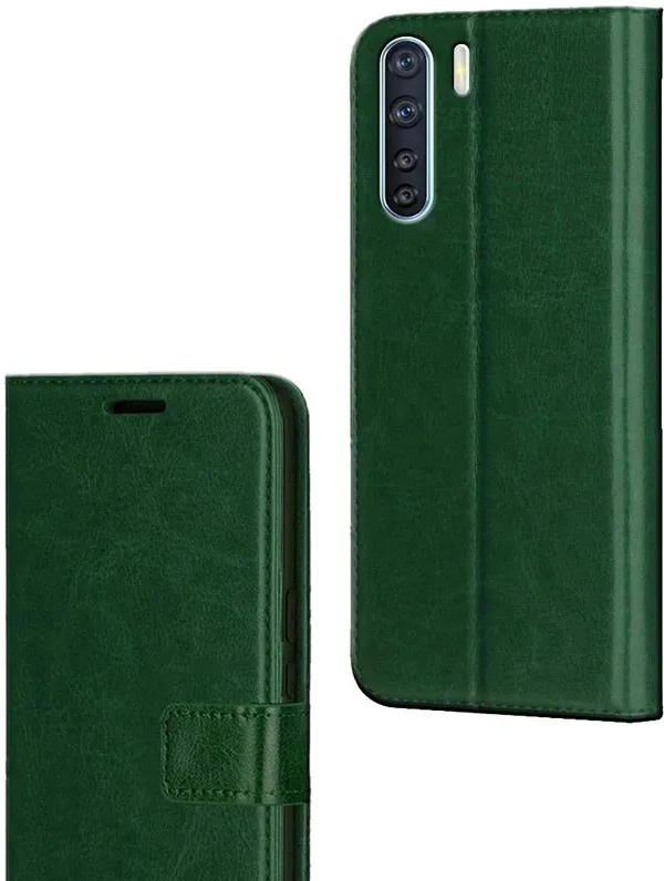 Green_Artificial_Leather_Oppo_F15_Flip_Cover
