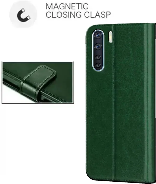 Green_Artificial_Leather_Oppo_F15_Flip_Cover