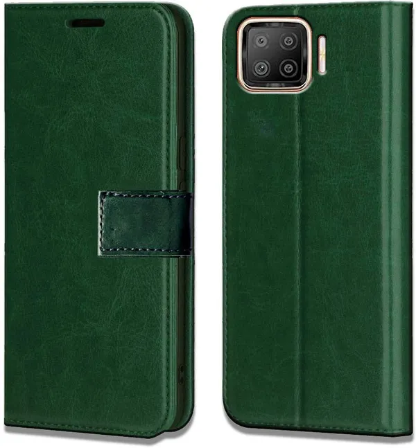 Green_Artificial_Leather_Oppo_F17_Flip_Cover