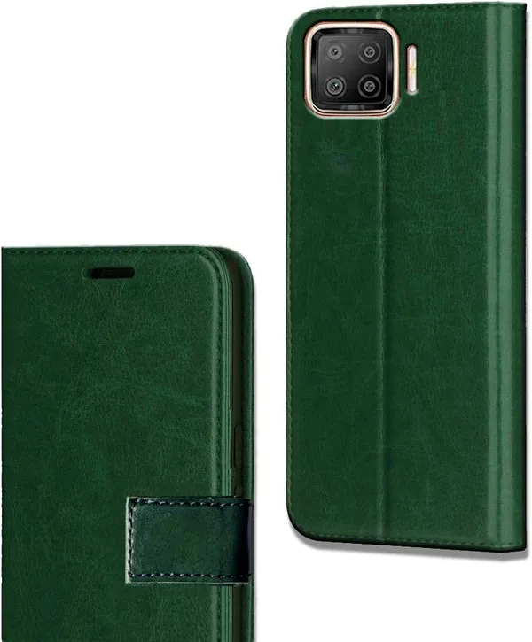 Green_Artificial_Leather_Oppo_F17_Flip_Cover