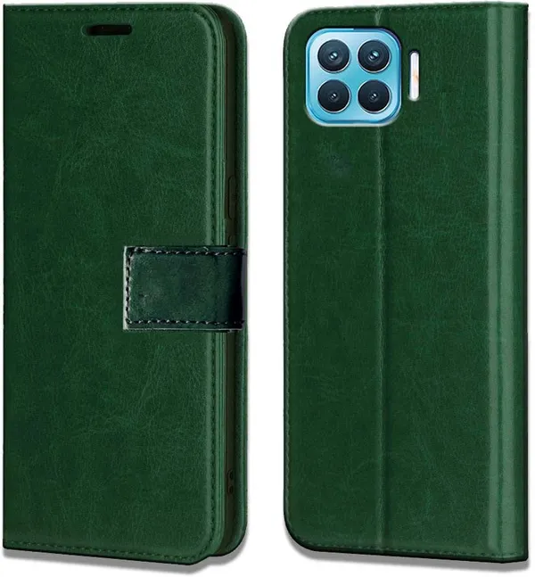 Green_Artificial_Leather_Oppo_F17_Pro_Flip_Cover