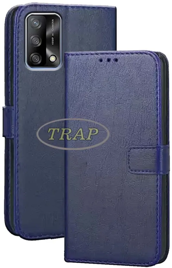 Blue_Artificial_Leather_Oppo_F19_Flip_Cover