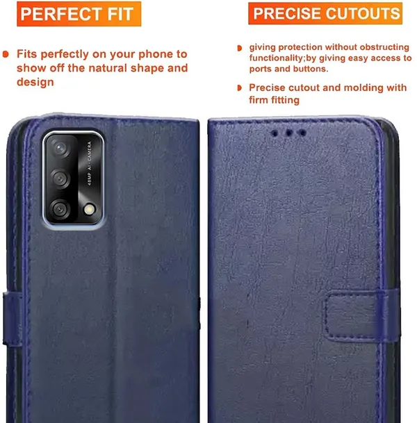Blue_Artificial_Leather_Oppo_F19_Flip_Cover