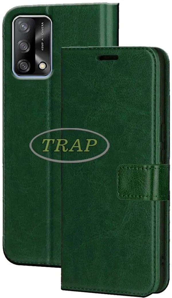 Green_Artificial_Leather_Oppo_F19_Flip_Cover