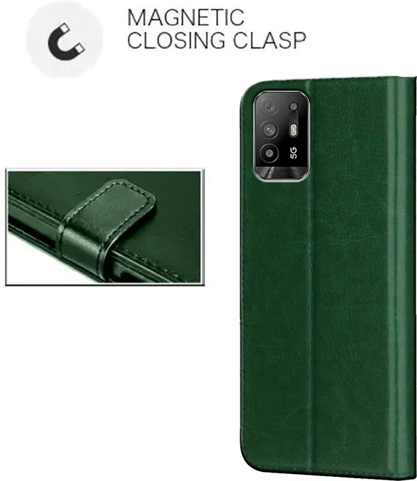 Green_Artificial_Leather_Oppo_F19_Pro_Plus_Flip_Cover