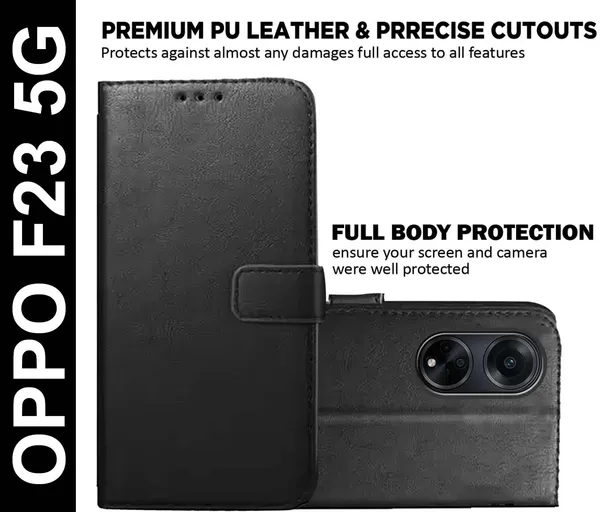 Black_Artificial_Leather_Oppo_F23_5G_Back_Cover