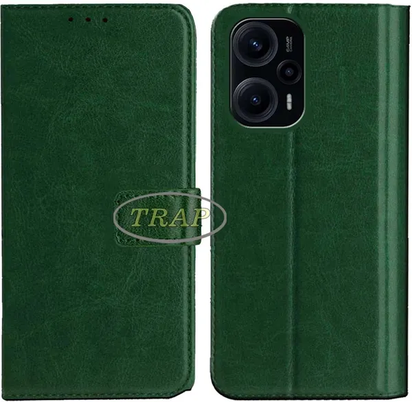 Green_Artificial_Leather_Poco_F5_Flip_Cover