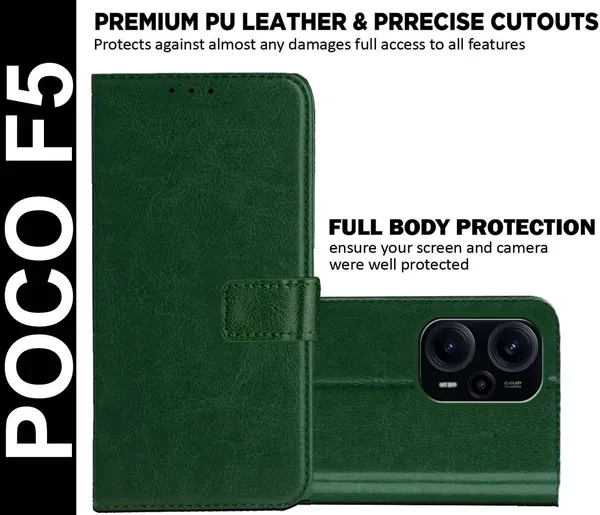 Green_Artificial_Leather_Poco_F5_Flip_Cover
