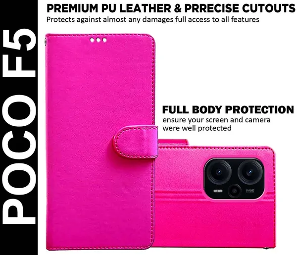 Pink_Artificial_Leather_Poco_F5_Flip_Cover