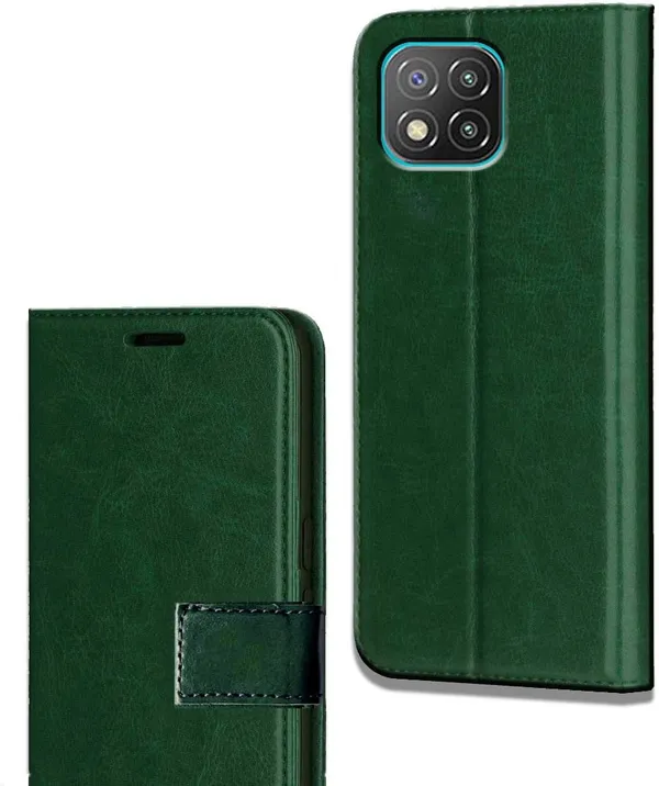 Green_Leather_Poco_C3_Flip_Cover