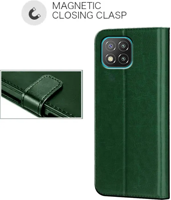 Green_Leather_Poco_C3_Flip_Cover