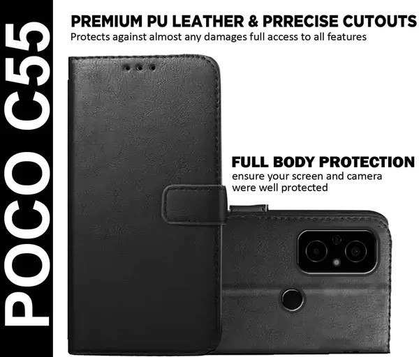 Black_Artificial_Leather_POCO_C55&Redmi_12C_Back_Cover