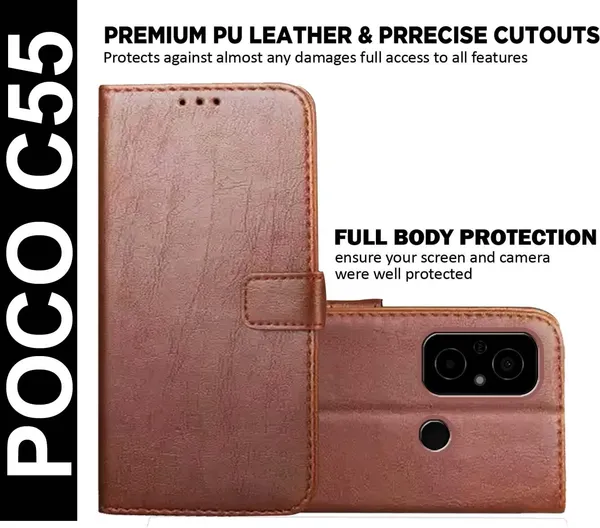 Brown_Artificial_Leather_POCO_C55&Redmi_12C_Back_Cover
