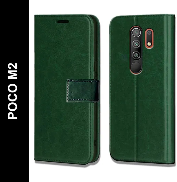 Green_Leather_Poco_M2_Flip_Cover