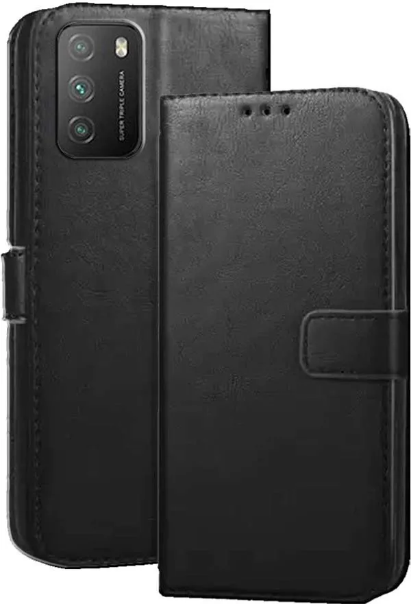 Black_Artificial_Leather_Poco_M3_Flip_Cover