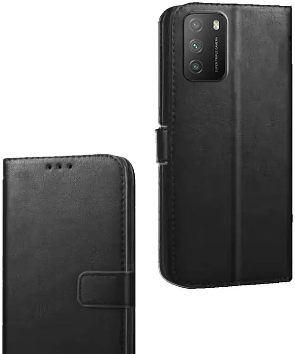 Black_Artificial_Leather_Poco_M3_Flip_Cover