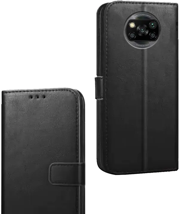 Black_Artificial_Leather_Poco_X3_Flip_Cover
