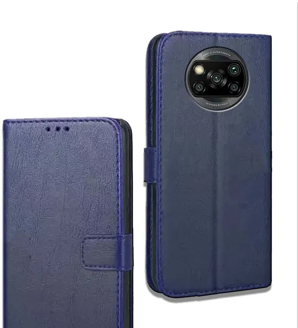 Blue_Leather_Poco_X3_Flip_Cover